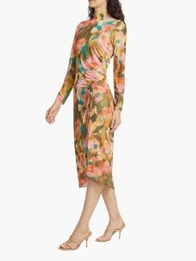 Rails Long Sleeve Floral Midi Dress in Olive, Pink and Teal